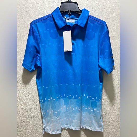 Yatta Golf Mens Small Polo Shirt Paddle Fade Blue NWT Pickleball Print - Picture 1 of 5